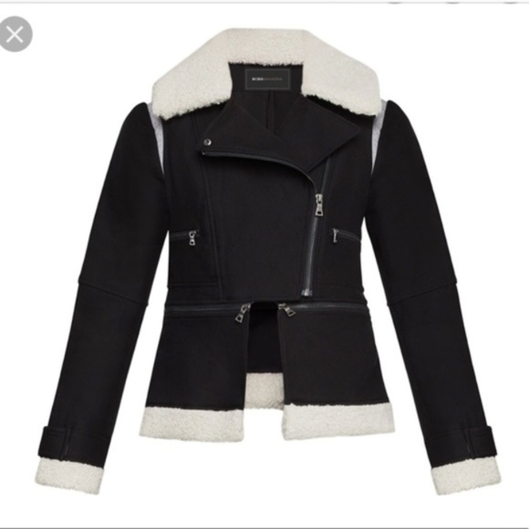 BCBGMaxazria Shearling Biker Moto Peplum Jacket - Picture 6 of 9